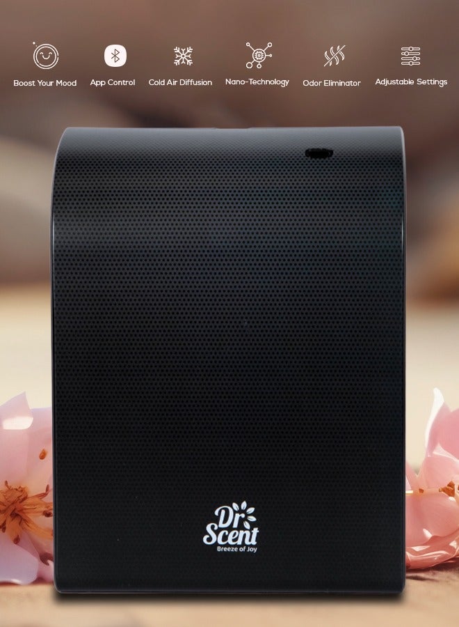 Dr Scent Essential Oil Diffuser – Elegant Floral | Sophisticated Design, 100-300 m² Coverage, Bluetooth & App Control, Infuses Fragrance to Enhance Your Environment (Black)