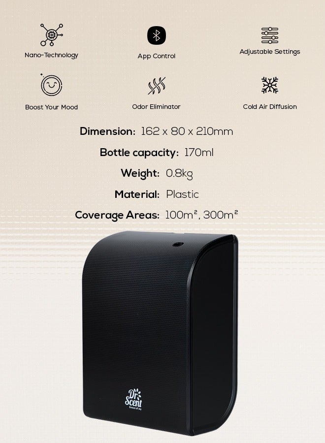 Dr Scent Essential Oil Diffuser – Elegant Floral | Sophisticated Design, 100-300 m² Coverage, Bluetooth & App Control, Infuses Fragrance to Enhance Your Environment (Black)