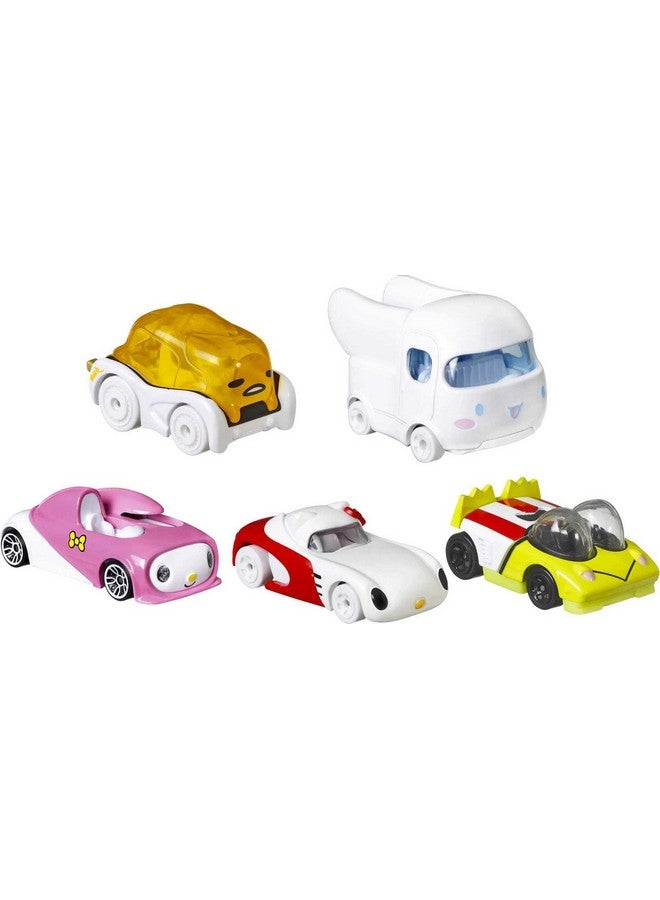 Sanrio Toy Character Car 5 Pack In 1:64 Scale: Hello Kitty, Keroppi, Gudetama, Cinnamaroll & My Melody, Set For Kids & Collectors