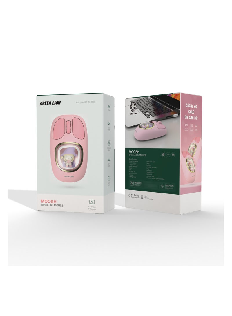 Moosh Wireless Mouse 1200 DPI / 3 Button Function / Connect 3 Devices / 10m Range- Pink