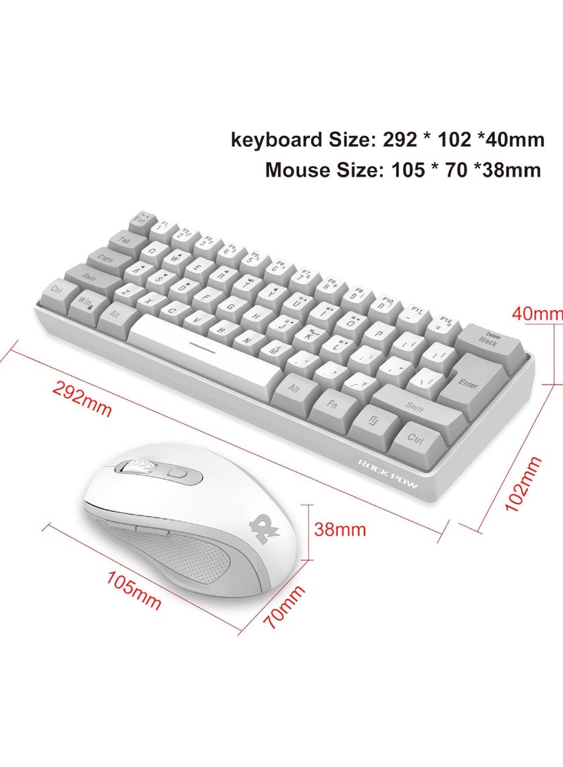 ROCK POW Arabic English 2.4G Wireless Gaming Keyboard and Mouse Combo, Include Mini 60% Mechanical Feel RGB Backlit Keyboard, Ergonomic Vertical Feel Small Wireless Mouse