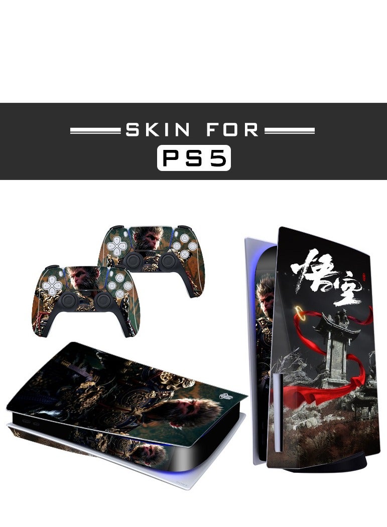 Decal Skin for PS5 Digital, Whole Body Vinyl Sticker Cover for Playstation 5 Console and Controller - Waterproof, No Bubble, Including 2 Controller Skins and Console Skin (Black Sun Wu Kong Style, Multicolor）