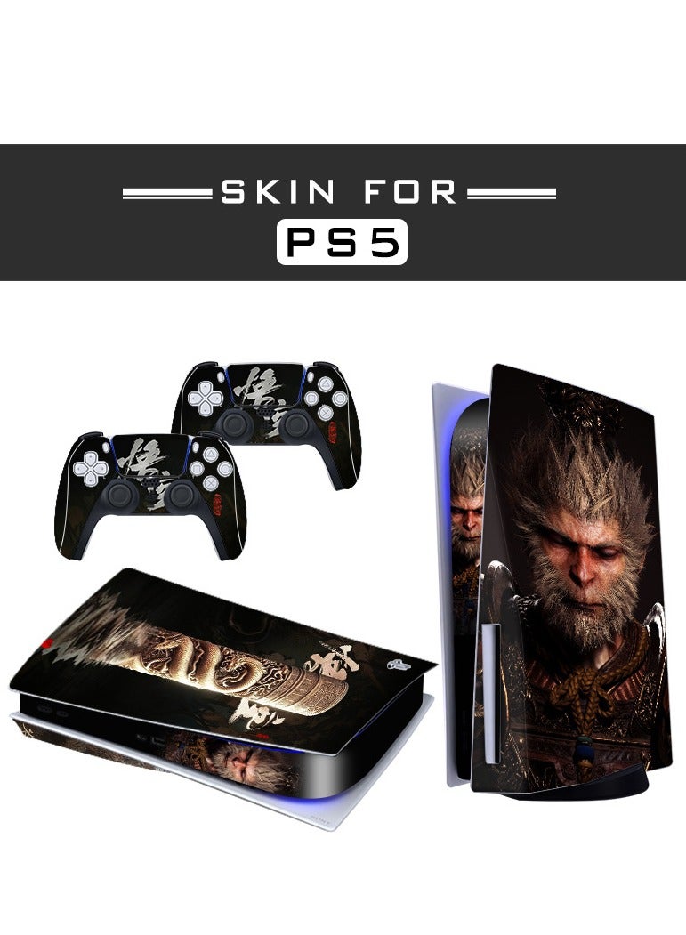 Decal Skin for PS5 Digital, Whole Body Vinyl Sticker Cover for Playstation 5 Console and Controller - Waterproof, No Bubble, Including 2 Controller Skins and Console Skin (Black Sun Wu Kong Style, Multicolor）