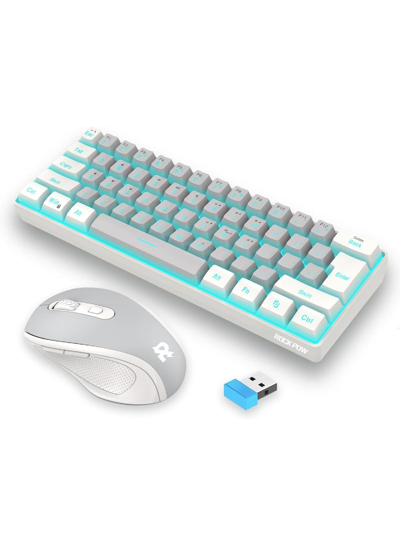 ROCK POW Arabic English 2.4G Wireless Gaming Keyboard and Mouse Combo,Include Mini 60% Mechanical Feel RGB Backlit Keyboard, Ergonomic Vertical Feel Small Wireless Mouse