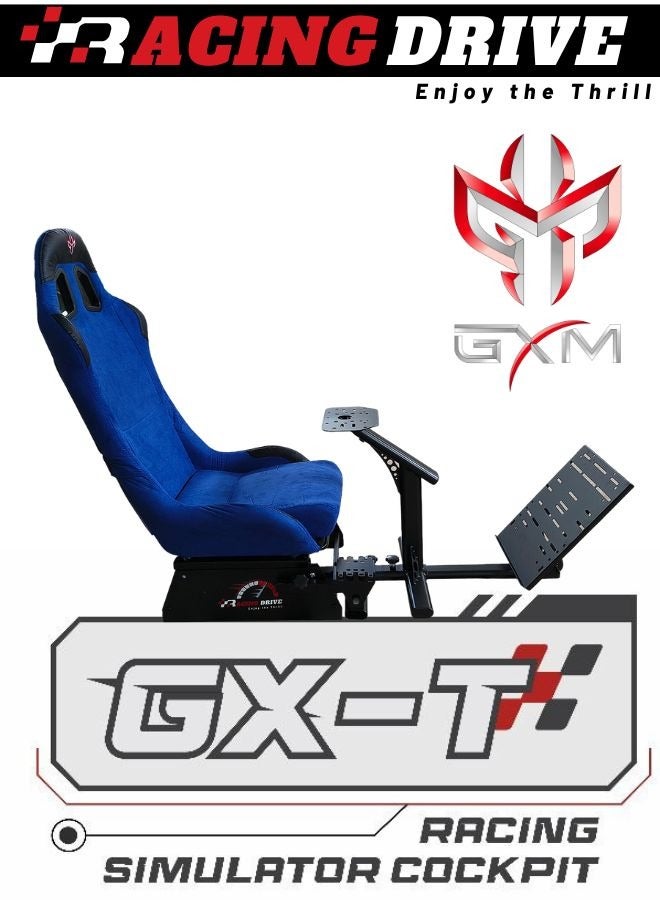 GXM Next Level Racing Stimulator Cockpit for All Logitech G923|G29|G920|FlashFire F111|Megacom Wheels|Thrustmaster|Fanatec Wheels|PlayStation 5/4|Xbox Series S/X|PC Platforms w/Shifter Holder, Blue