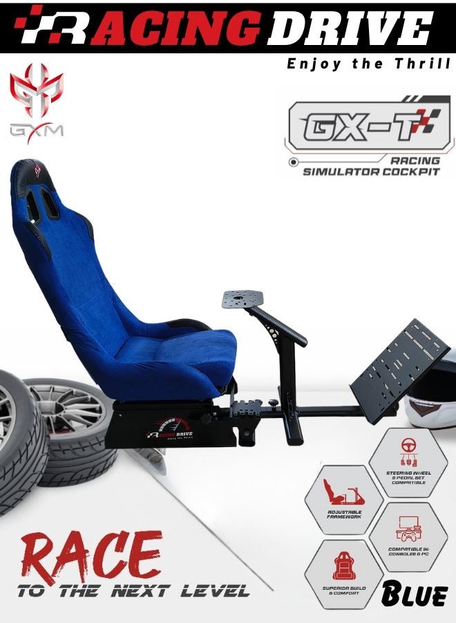 GXM Next Level Racing Stimulator Cockpit for All Logitech G923|G29|G920|FlashFire F111|Megacom Wheels|Thrustmaster|Fanatec Wheels|PlayStation 5/4|Xbox Series S/X|PC Platforms w/Shifter Holder, Blue