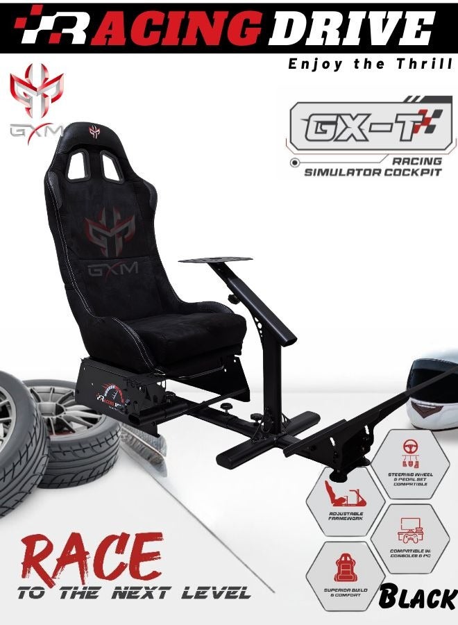 GXM Next Level Racing Stimulator Cockpit for All Logitech G923|G29|G920|FlashFire F111|Megacom Wheels|Thrustmaster|Fanatec Wheels|PlayStation 5/4|Xbox Series S/X|PC Platforms w/Shifter Holder, Black