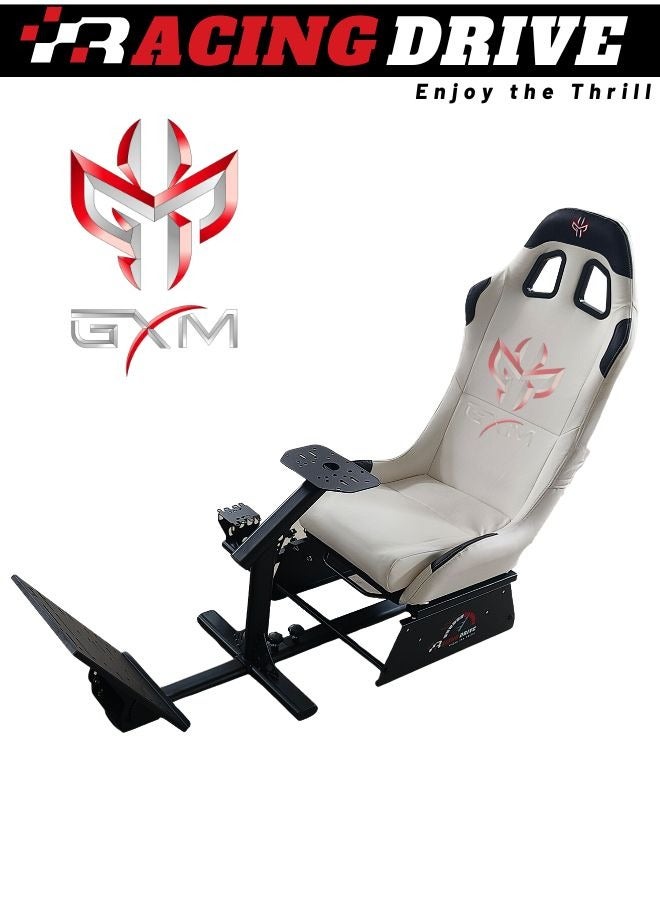 GXM Next Level Racing Stimulator Cockpit for All Logitech G923|G29|G920|FlashFire F111|Megacom Wheels |Thrustmaster|Fanatec Wheels|PlayStation 5/4|Xbox Series S/X|PC Platforms w/Shifter Holder, White