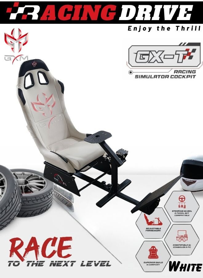 GXM Next Level Racing Stimulator Cockpit for All Logitech G923|G29|G920|FlashFire F111|Megacom Wheels |Thrustmaster|Fanatec Wheels|PlayStation 5/4|Xbox Series S/X|PC Platforms w/Shifter Holder, White