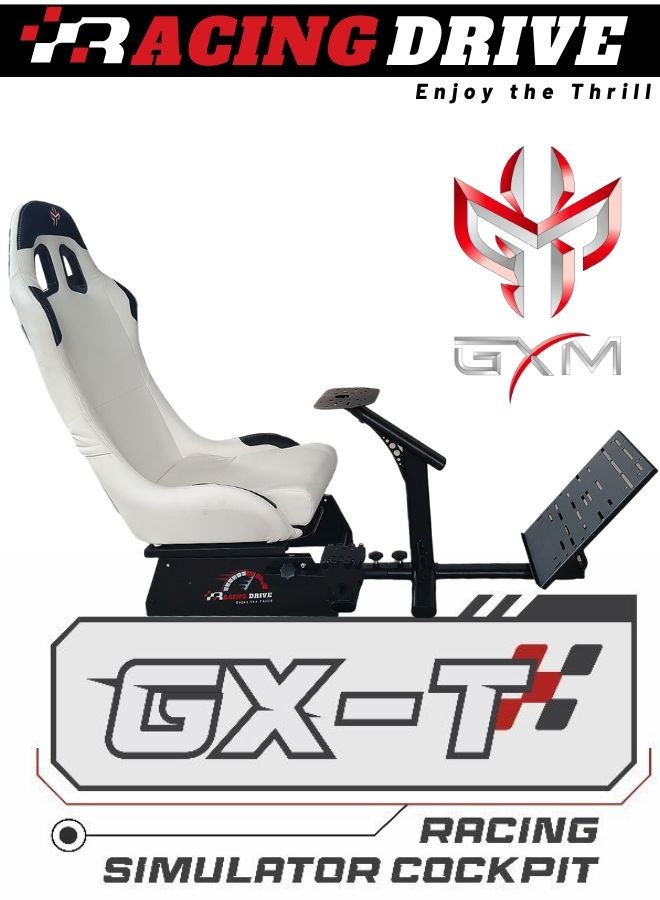 GXM Next Level Racing Stimulator Cockpit for All Logitech G923|G29|G920|FlashFire F111|Megacom Wheels |Thrustmaster|Fanatec Wheels|PlayStation 5/4|Xbox Series S/X|PC Platforms w/Shifter Holder, White