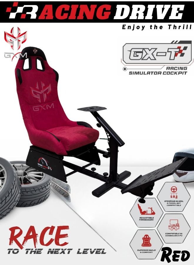 GXM Next Level Racing Stimulator Cockpit for All Logitech G923|G29|G920|FlashFire F111|Megacom Wheels|Thrustmaster|Fanatec Wheels|PlayStation 5/4|Xbox Series S/X|PC Platforms w/Shifter Holder, Red