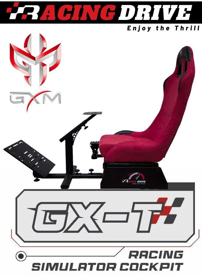 GXM Next Level Racing Stimulator Cockpit for All Logitech G923|G29|G920|FlashFire F111|Megacom Wheels|Thrustmaster|Fanatec Wheels|PlayStation 5/4|Xbox Series S/X|PC Platforms w/Shifter Holder, Red