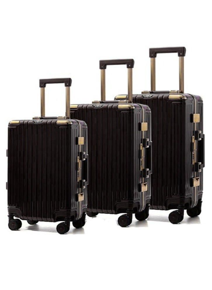 3 PCS TROLLEY LUGGAGE ALUMINUM FRAME POLY CARBON MATERIAL, LUGGAGE SUITCASE SET AND CABIN LUGGAGE BAG SET BLACK COLOUR