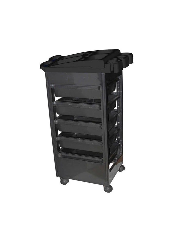 Globalstar Professional Salon Trolley  - 5-Drawer Durable Hairdressing Cart with Hairdryer Holder, Black