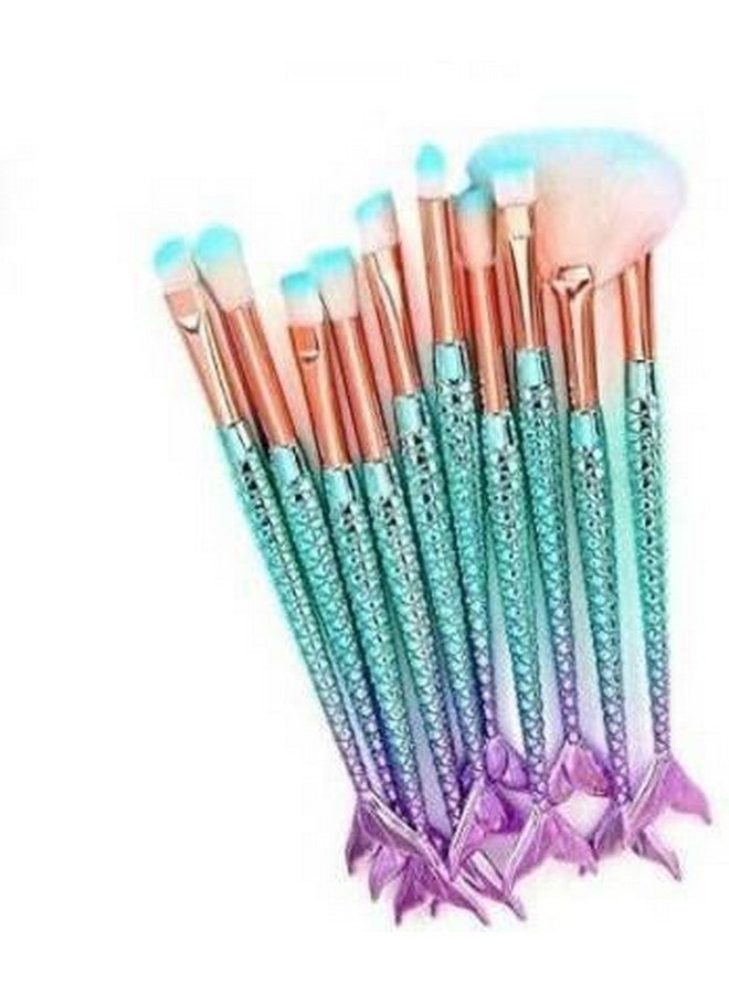 Pink Soft Bristles 10 Pcs Mermaid Makeup Brushes Set For Womens & Girls - (Pack Of 10)