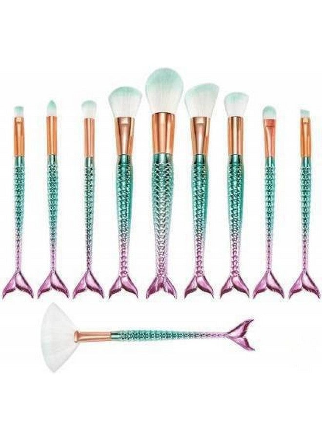 Pink Soft Bristles 10 Pcs Mermaid Makeup Brushes Set For Womens & Girls - (Pack Of 10)