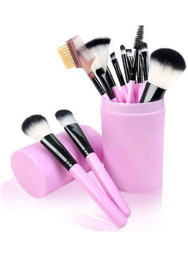 Soft Pink Synthetic Bristle Makeup Brushes Set Of 12 With Case - (Pack Of 13)