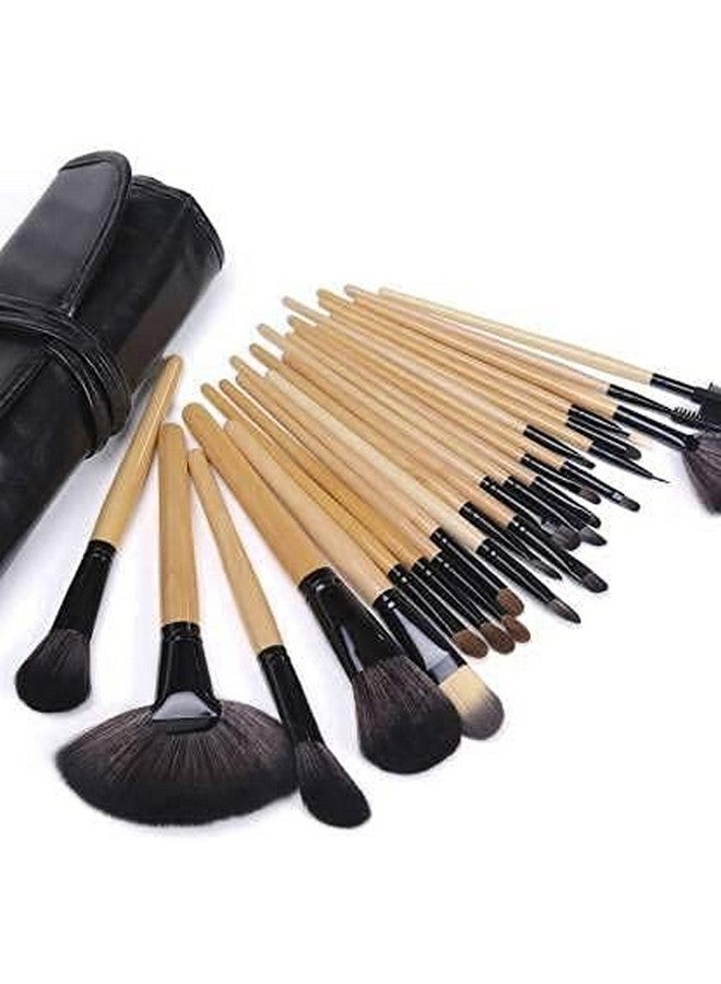 Make Up Brushes Set With Pu Leather Case (Pack Of 24) - Black