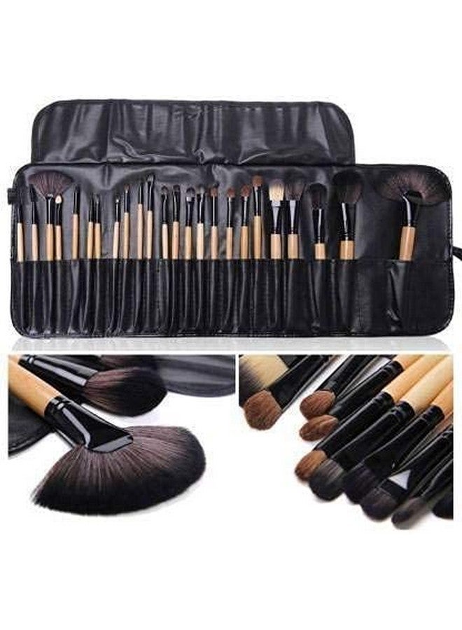 Make Up Brushes Set With Pu Leather Case (Pack Of 24) - Black