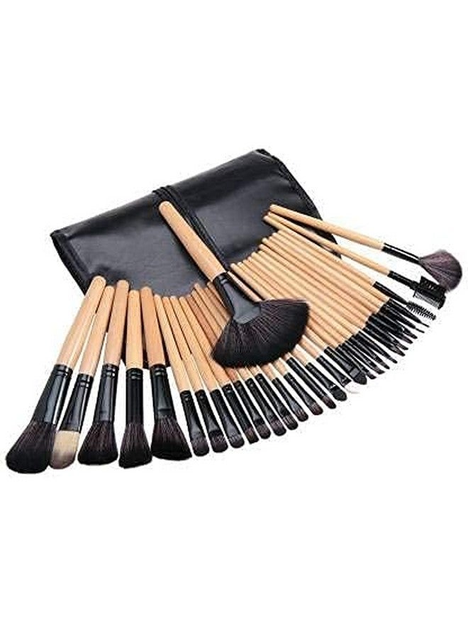 Make Up Brushes Set With Pu Leather Case (Pack Of 24) - Black