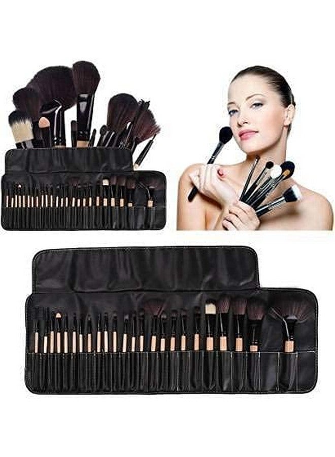 Make Up Brushes Set With Pu Leather Case (Pack Of 24) - Black