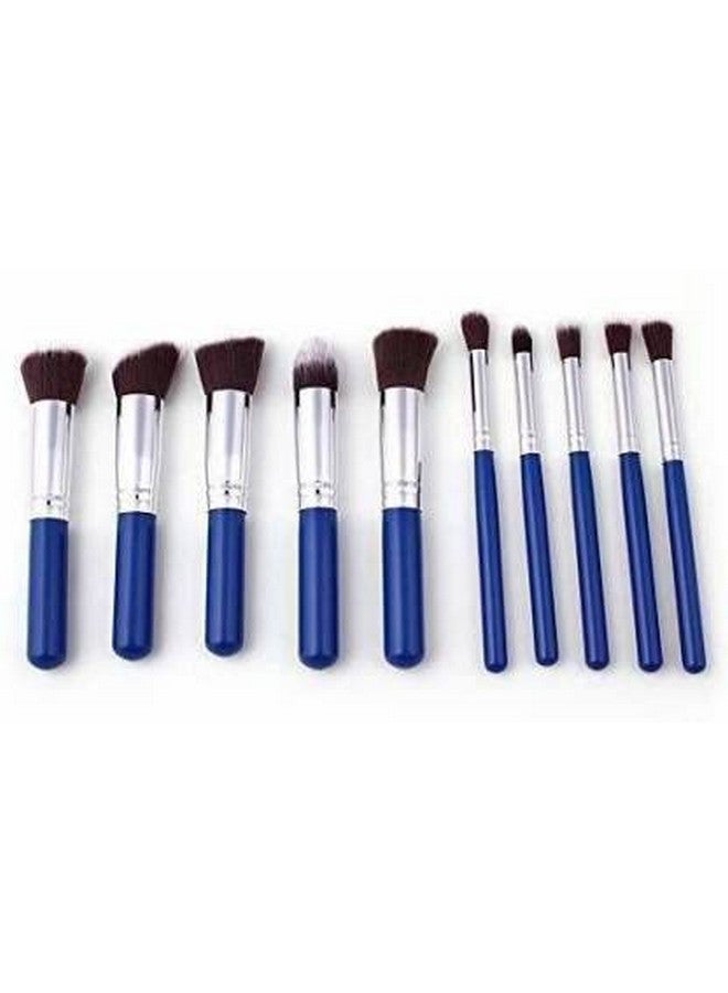 10 Pcs Darkblue Soft Bristles Makeup Brushes Set For Makeup - (Pack Of 10)