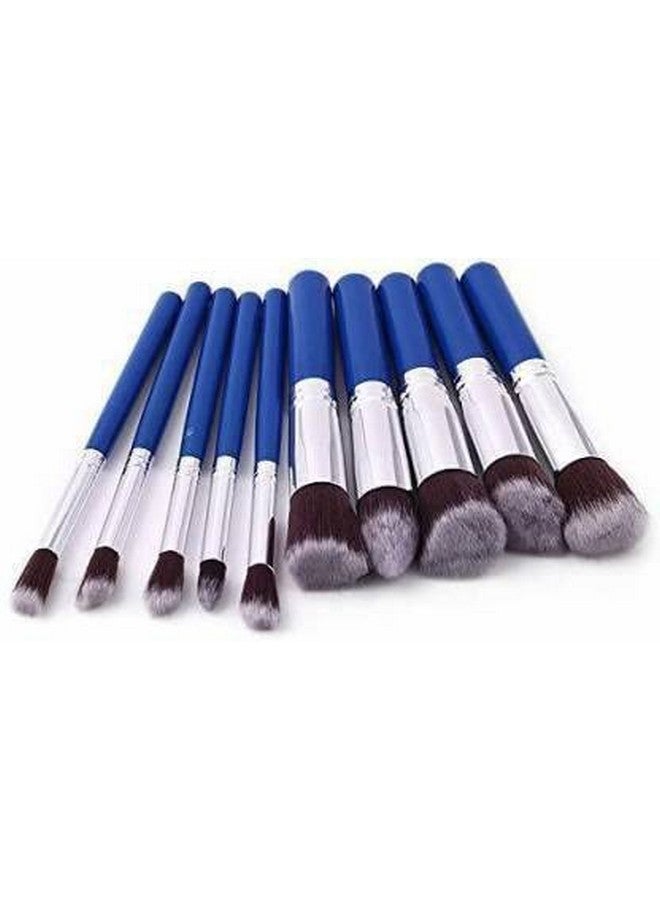 10 Pcs Darkblue Soft Bristles Makeup Brushes Set For Makeup - (Pack Of 10)