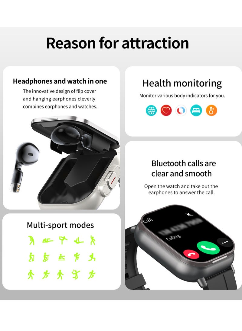 New Earphones 2-in-1 Smart Watch, Sports Fitness Tracker, Multifunctional Fashionable Silicone Strap Smart Watch