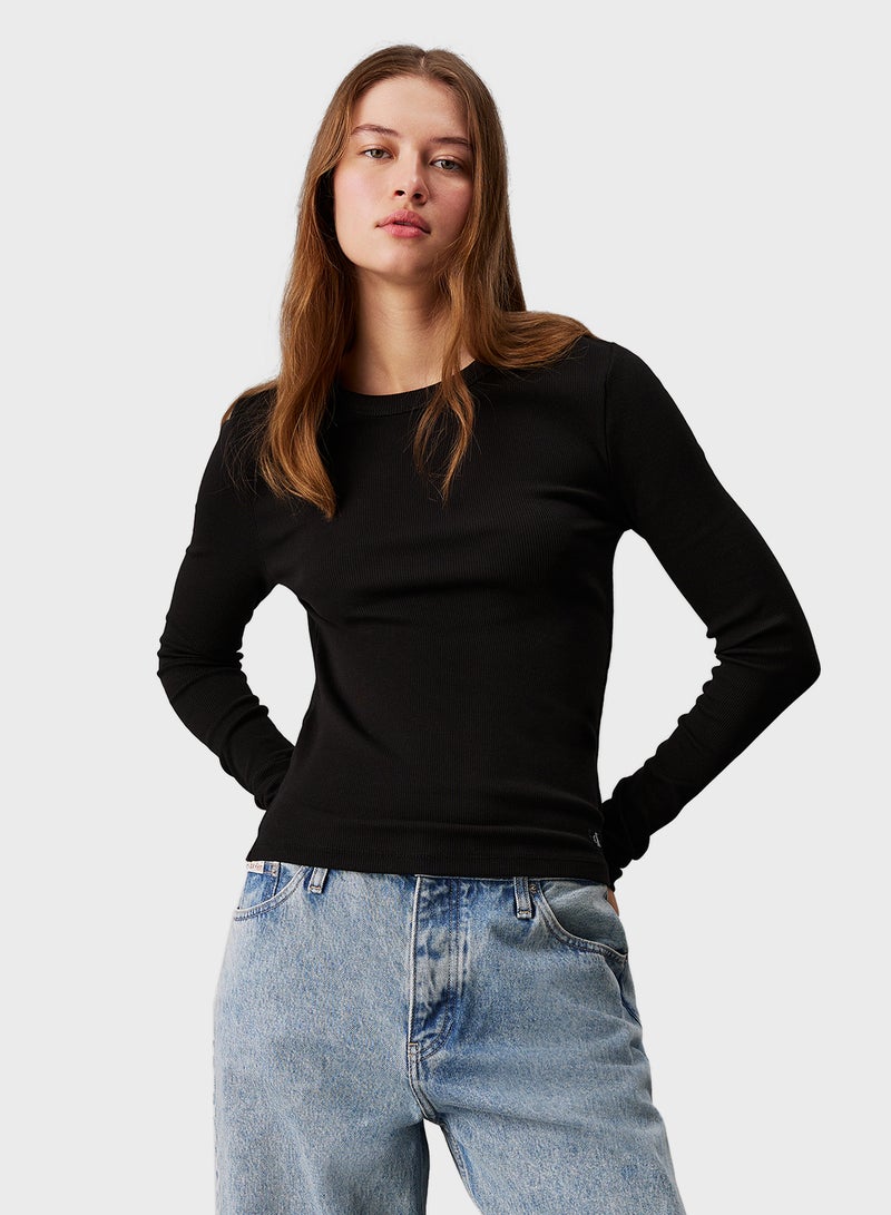 Woven Label Rib Long Sleeve