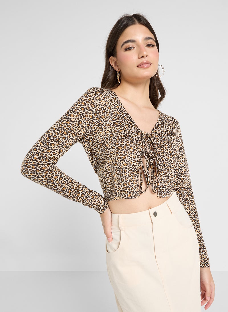 Leopard Print Tie Up Detail Top