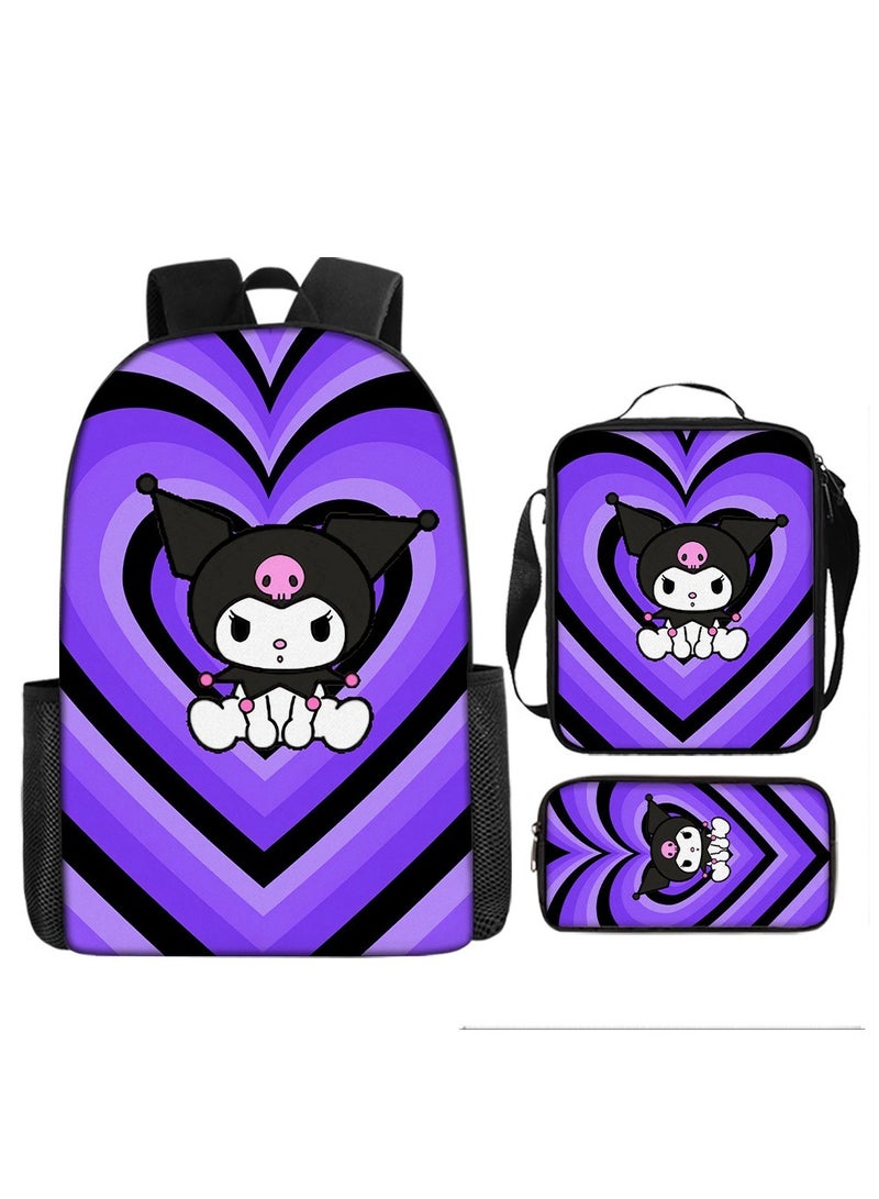 Kuromi Schoolbag Student Popular Cartoon Backpack Shoulder Bag Pencil Case Three-Piece Set 29*16*42cm