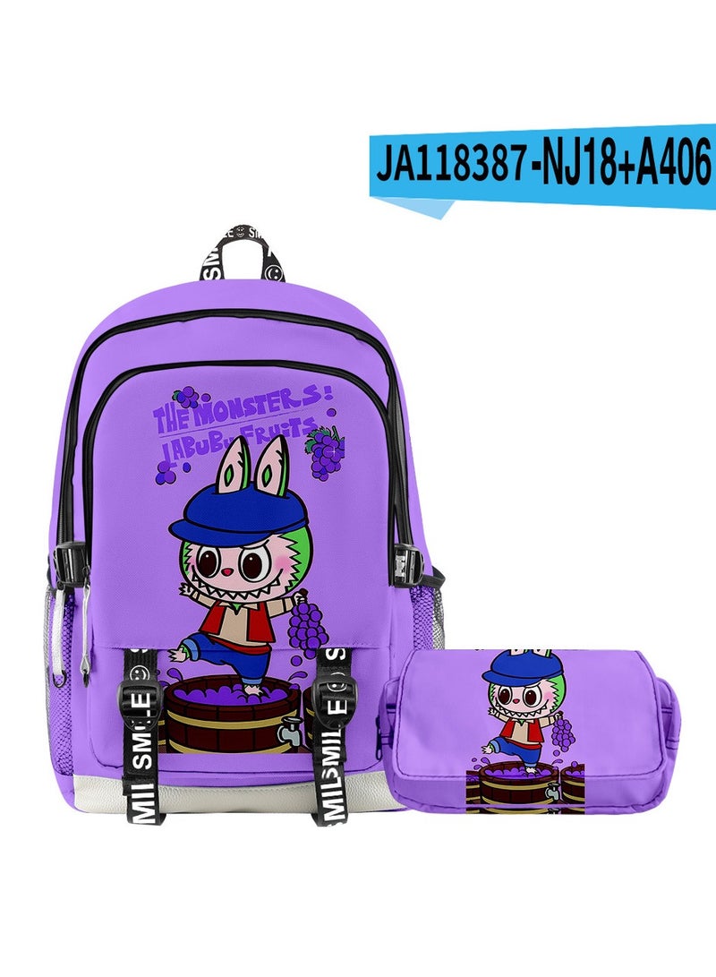 Cartoon Printed School Bag Backpack Double-Layer Pencil Bag Two-Piece Set 44*30*18cm