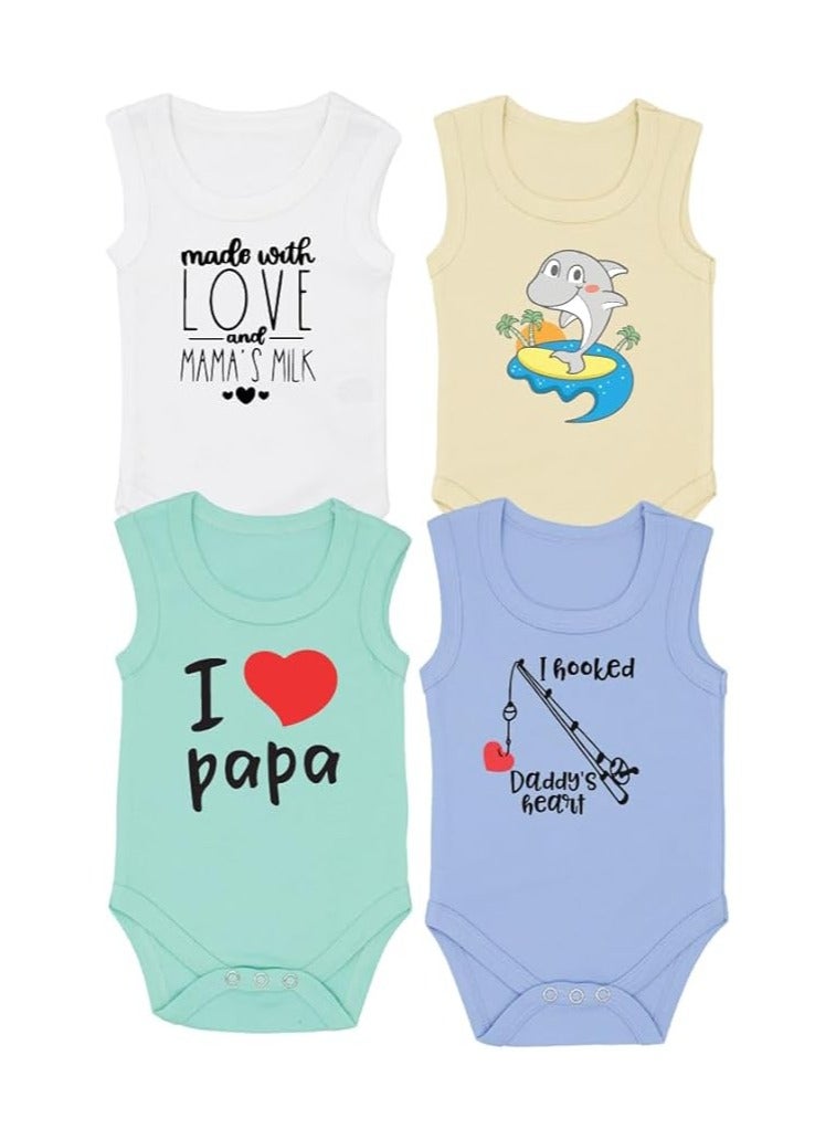 Sleeveless Baby Romper Set for Boys - Pack of 4 Soft Cotton Rompers - Cute Outfits for Newborns and Toddlers with Snap Closure - Gift for Baby Boys