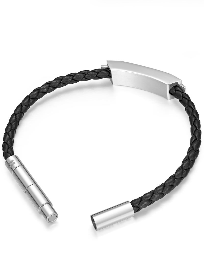 Police Gripcord Black Leather Stainless Steel Gents Bracelet - PEAGB0038103