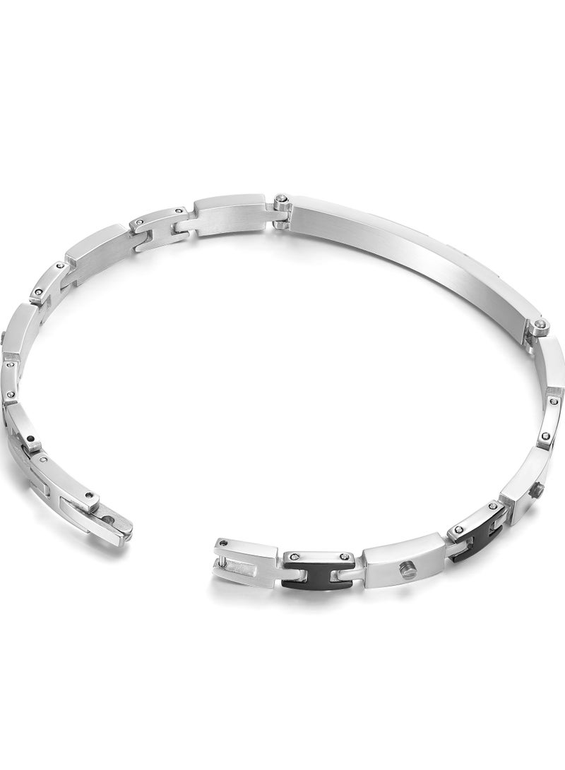 Police Bond Silver/Gun Metal Stainless Steel Gents Bracelet