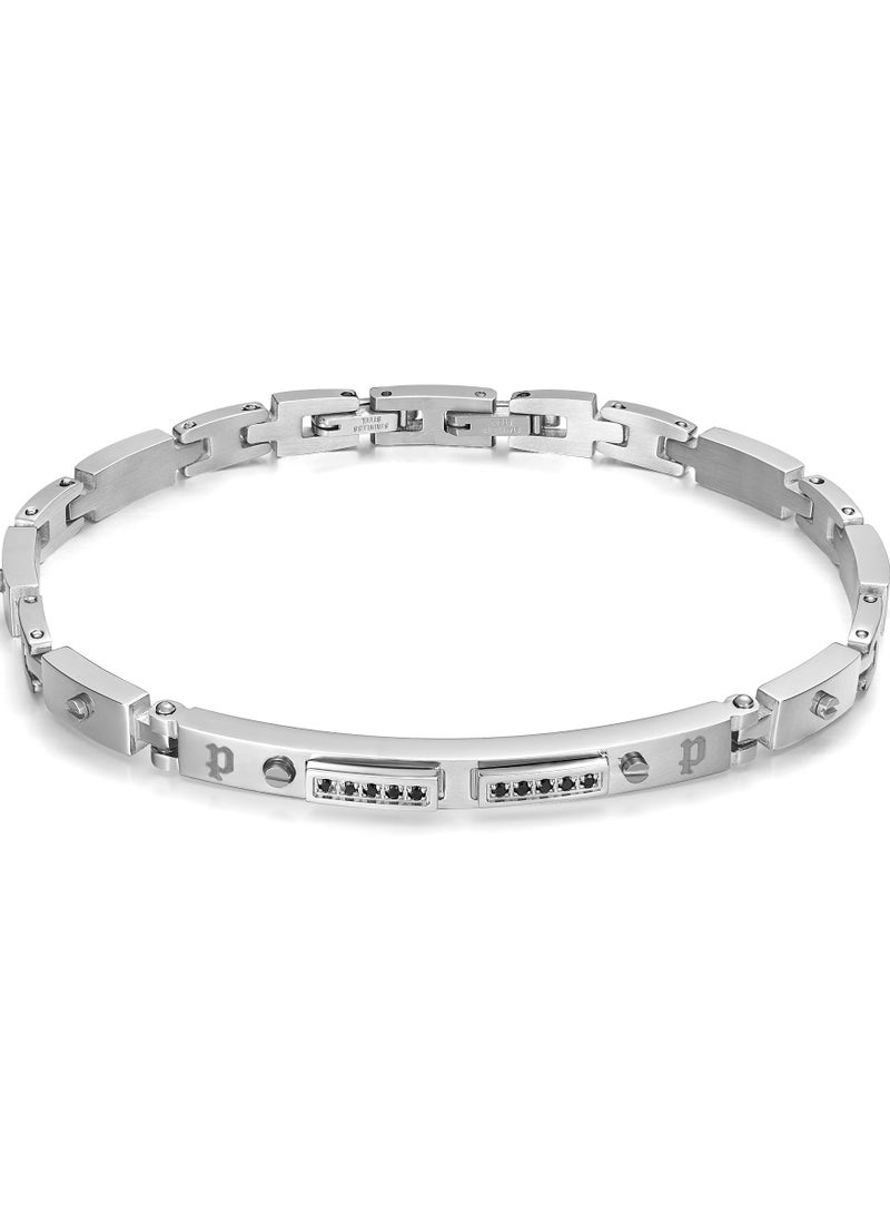 Police Bond Silver/Gun Metal Stainless Steel Gents Bracelet