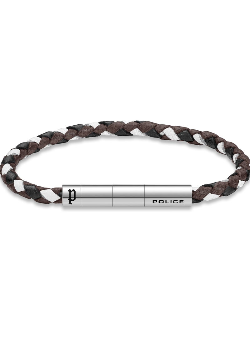 Police Fuze Brown/Black/White Leather Stainless Steel Gents Bracelet