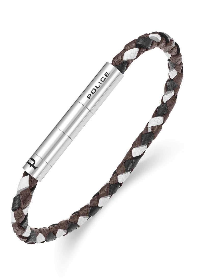 Police Fuze Brown/Black/White Leather Stainless Steel Gents Bracelet