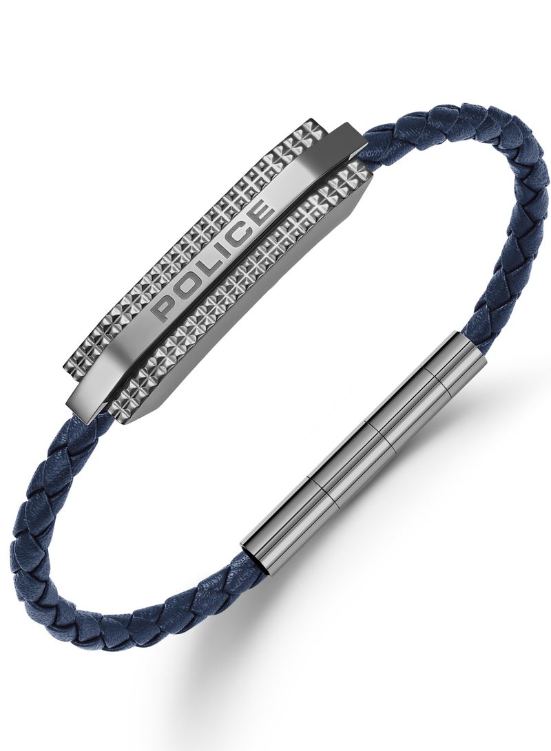 Police Gripcord Blue Leather Stainless Steel Gents Bracelet