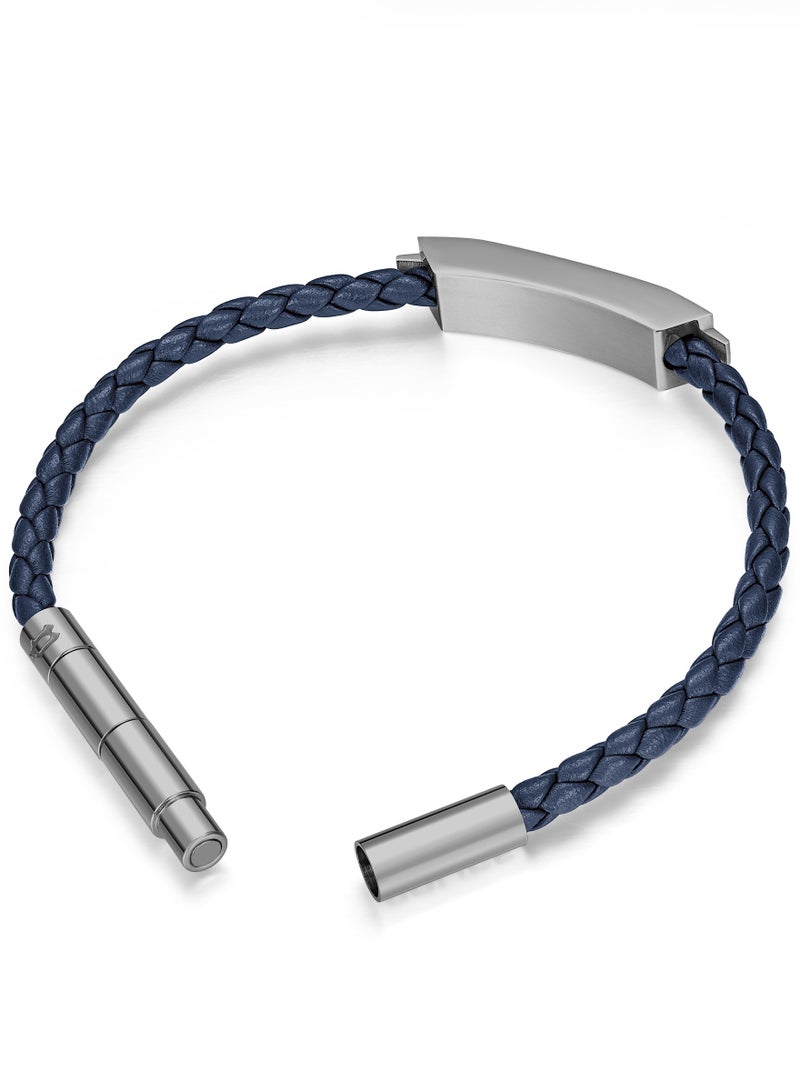 Police Gripcord Blue Leather Stainless Steel Gents Bracelet