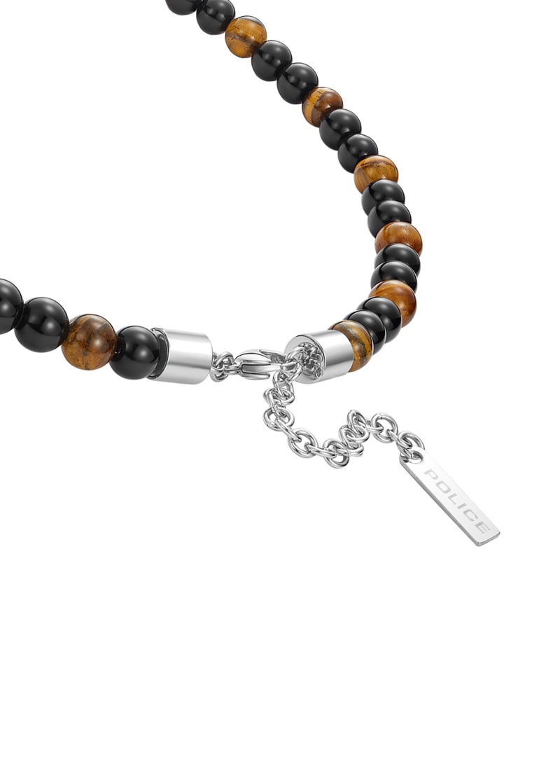 Police Spheres Black Beads And Tiger'S Eye Gents Neckalace