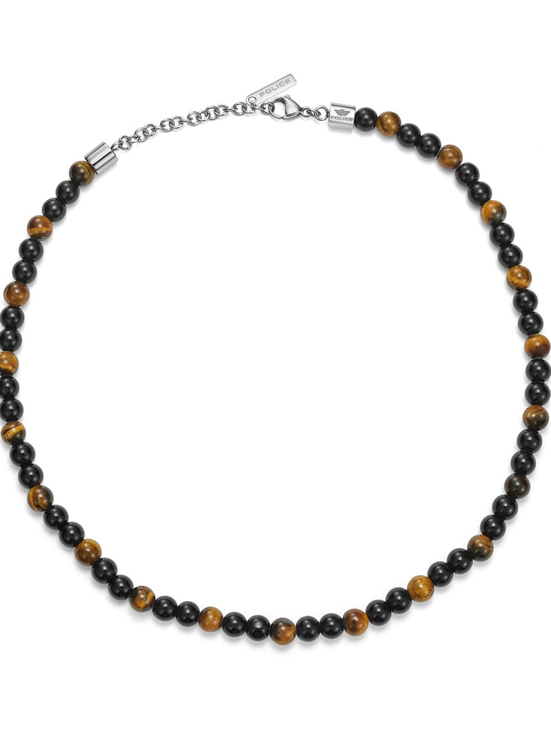 Police Spheres Black Beads And Tiger'S Eye Gents Neckalace