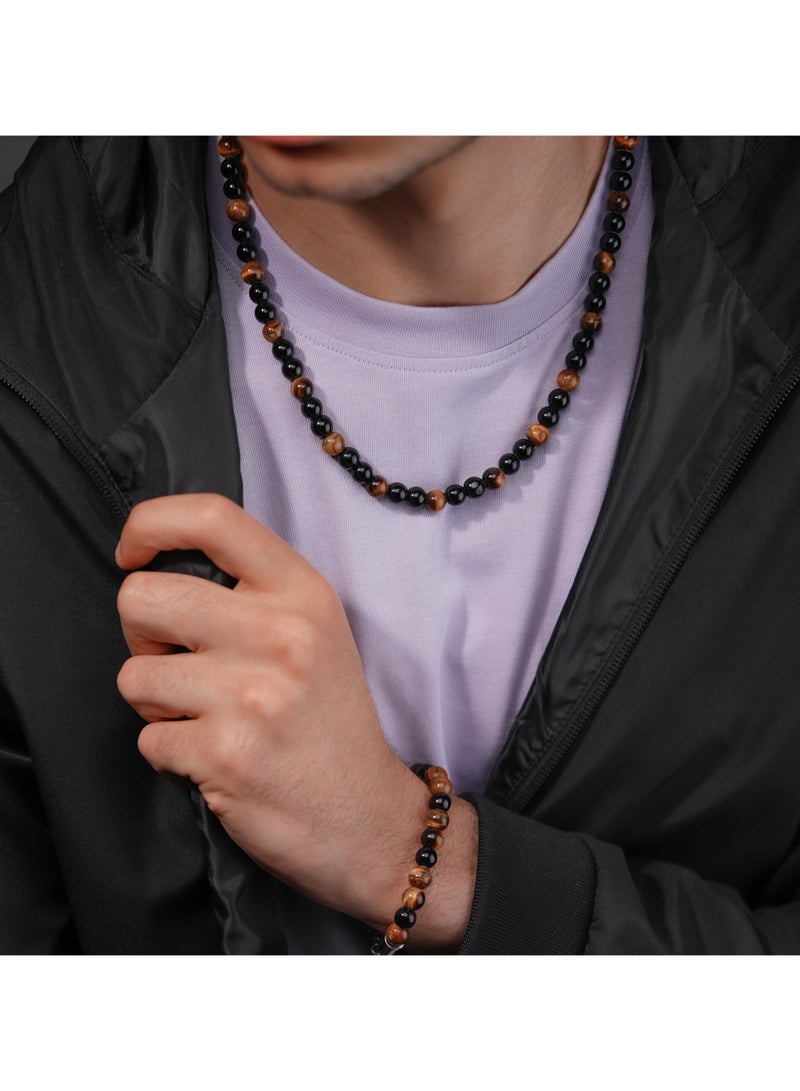 Police Spheres Black Beads And Tiger'S Eye Gents Neckalace