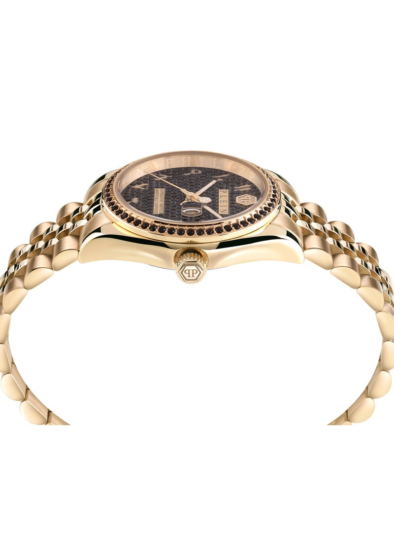 Date Superlative Watch For Women With Gold Stainless Steel Bracelet 34 Mm 5 Atm