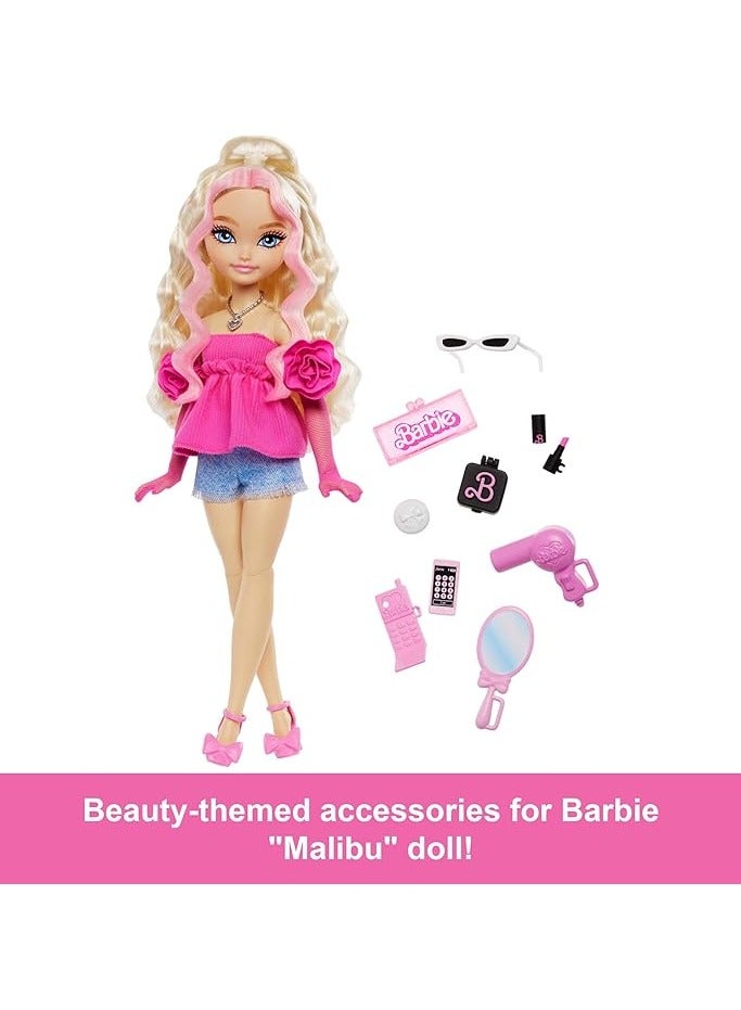 Barbie Dream Besties Doll and Accessories, Barbie “Malibu” Posable Fashion Doll with Wavy Blonde Hair, 11 Makeup and Hair Themed Pieces