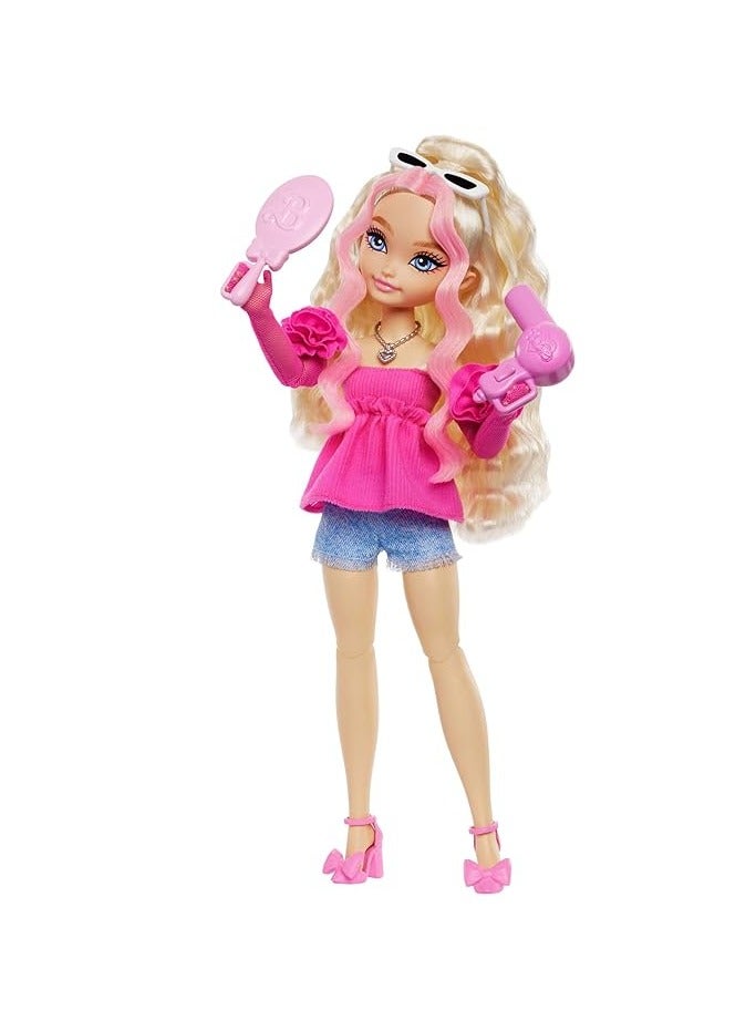 Barbie Dream Besties Doll and Accessories, Barbie “Malibu” Posable Fashion Doll with Wavy Blonde Hair, 11 Makeup and Hair Themed Pieces