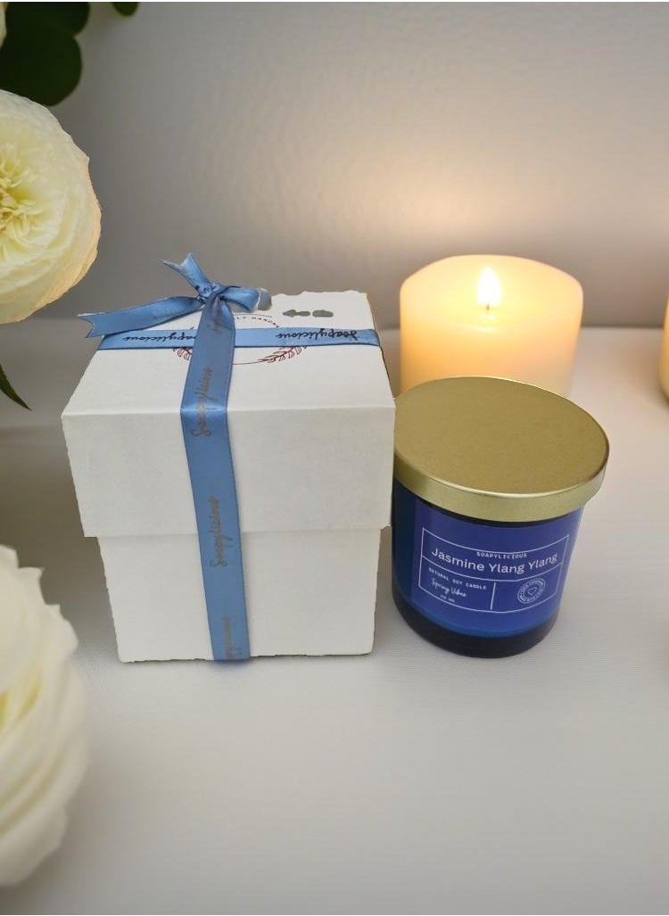 Soy Wax Candle – Jasmine Ylang Ylang Aroma, 220g in Premium Gift-Ready Box | Handmade, Natural for Home & Office