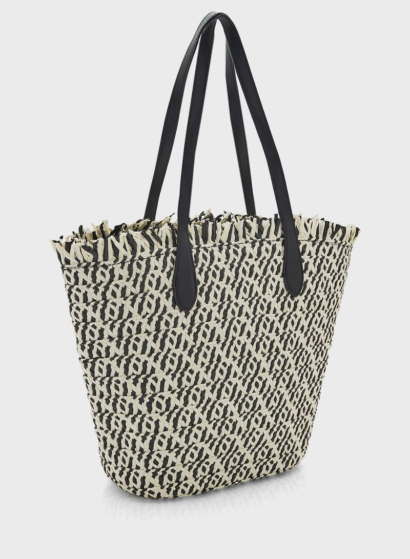 Woven Frayed Edge Raffia Tote Bag