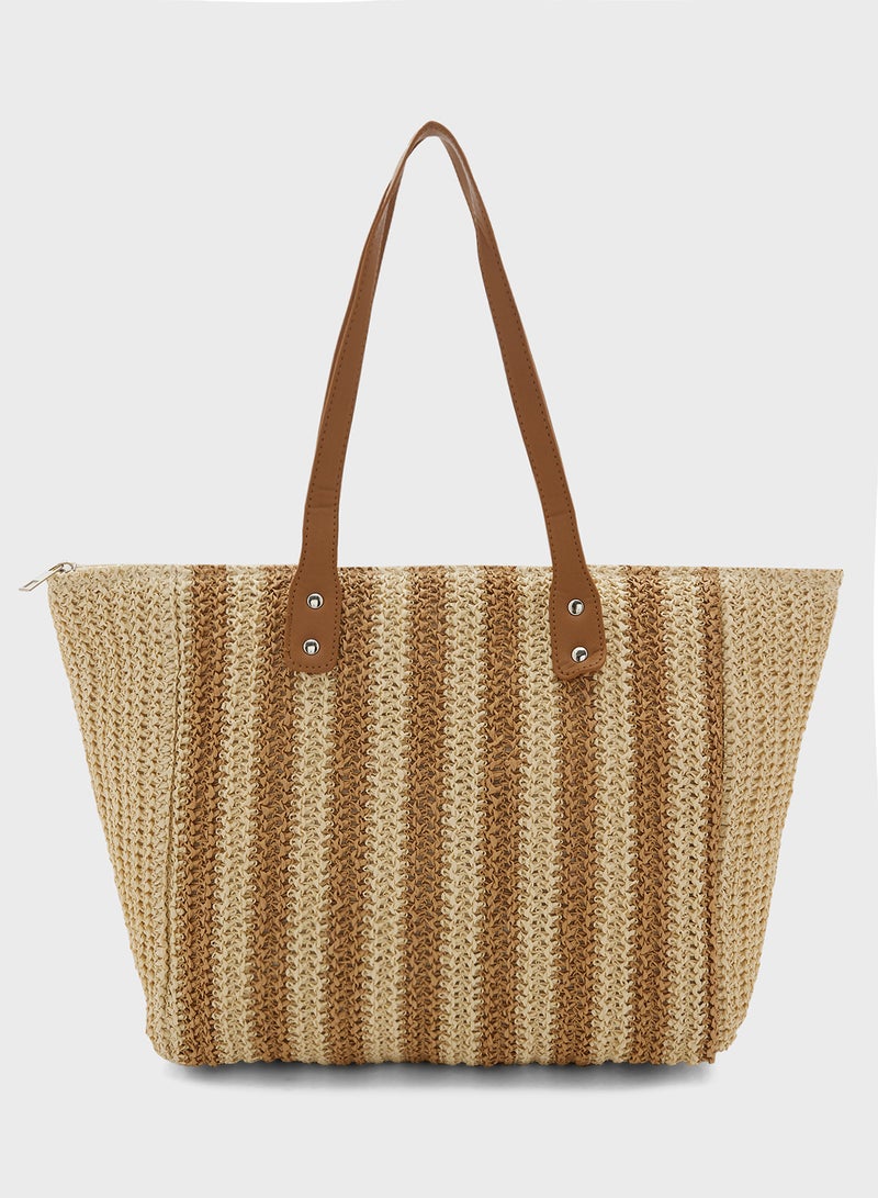 Stripe Raffia Tote Bag