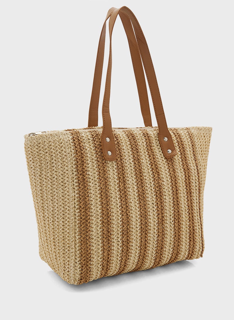 Stripe Raffia Tote Bag